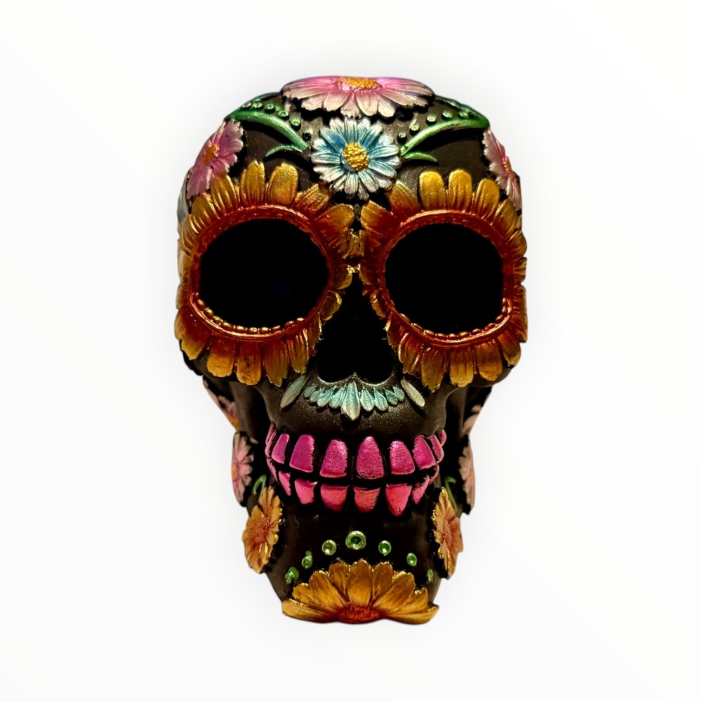 Day of the Dead Sugar Skull Floral Skeleton Figurine Decor Black Multicolor
